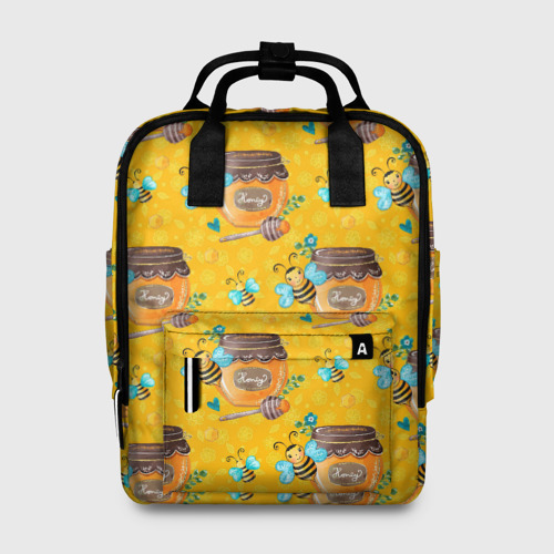 Женский рюкзак 3D с принтом Мед и пчелы, вид спереди #2