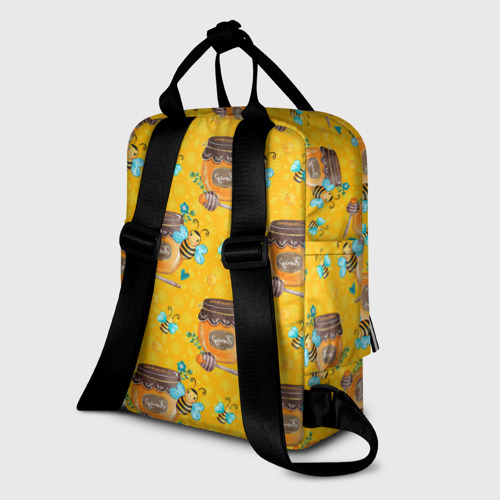 Женский рюкзак 3D с принтом Мед и пчелы, вид сзади #1