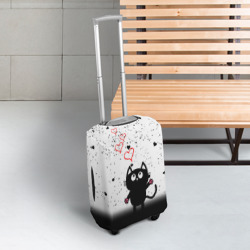 Чехол для чемодана 3D Котик в тумане Сердечки - фото 2