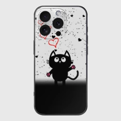 Чехол для iPhone 16 Pro силиконовый с защитой камеры Котик в тумане Сердечки