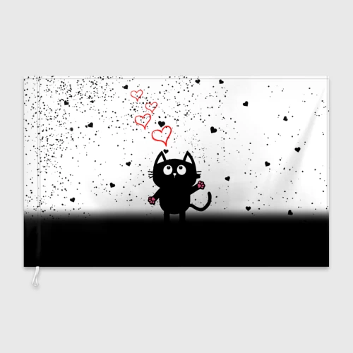 Флаг 3D Котик в тумане Сердечки