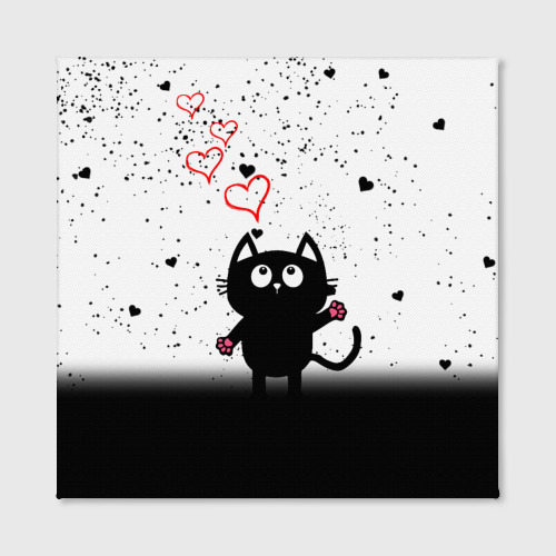 Холст квадратный Котик в тумане Сердечки, цвет 3D печать - фото 2