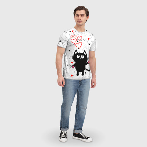 Мужская футболка 3D Влюблённый котик Cat Love, цвет 3D печать - фото 5