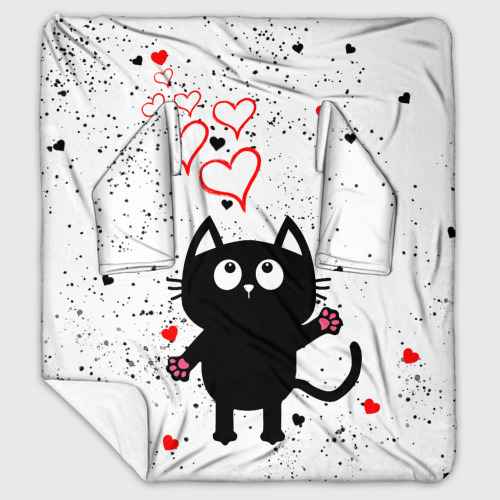 Плед с рукавами с принтом Влюблённый котик Cat Love, вид спереди №1