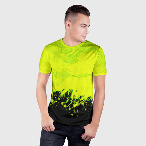 Мужская футболка 3D Slim с принтом НЕОНОВЫЕ БРЫЗГИ КРАСКИ, фото на моделе #1