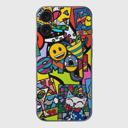 Чехол для iPhone 16 силиконовый с защитой камеры Romero Britto - emoji