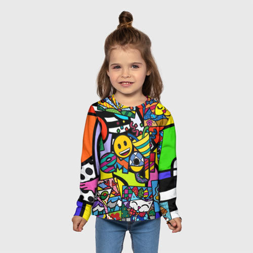 Детский лонгслив 3D Romero Britto - emoji, цвет 3D печать - фото 5