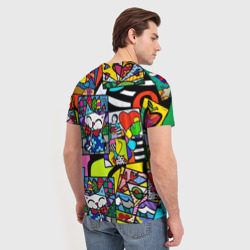 Футболка с принтом Romero Britto - emoji для женщины, вид на модели сзади №2. Цвет основы: белый