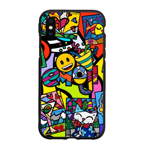 Чехол для iPhone XS Max матовый Romero Britto - emoji, цвет черный