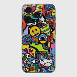 Чехол для iPhone 15 Pro силиконовый с защитой камеры Romero Britto - emoji