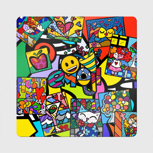 Магнит виниловый Квадрат с принтом Romero Britto - emoji, вид спереди №1