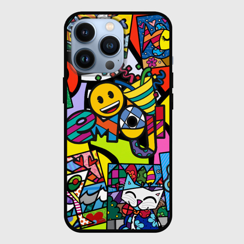 Чехол для iPhone 13 Pro Romero Britto - emoji, цвет черный