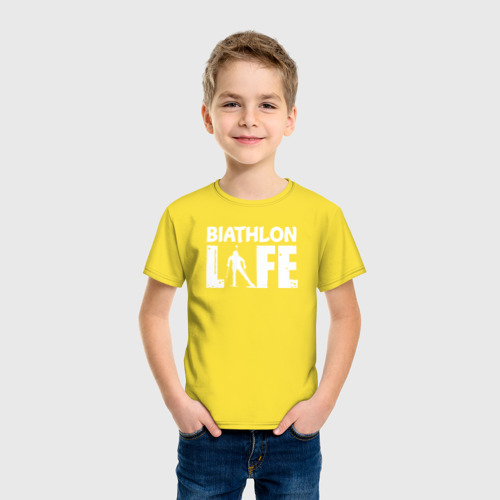 Детская футболка хлопок с принтом Биатлон ЖИЗНЬ, фото на моделе #1