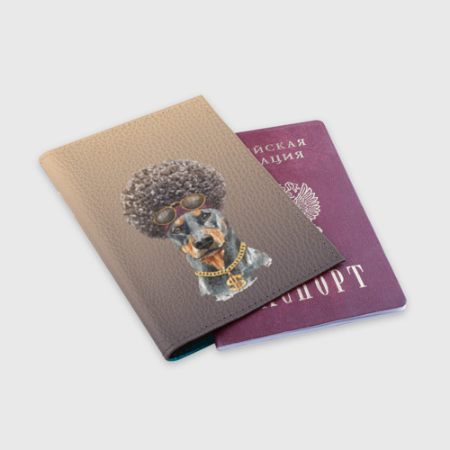 Обложка для паспорта матовая кожа Гламурный доберман, цвет голубой - фото 3