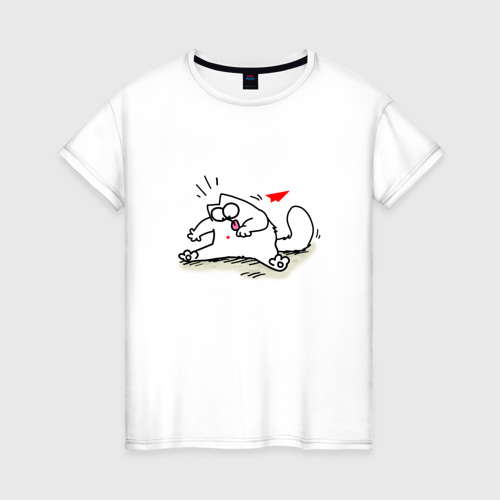 Женская футболка из хлопка с принтом Кот Саймон Сердечко Love, вид спереди №1