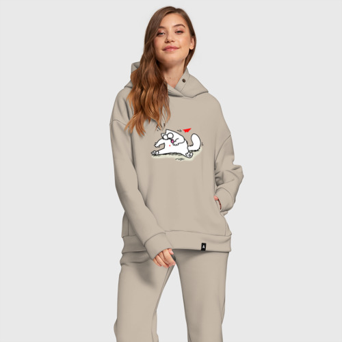 Женский костюм хлопок Oversize Кот Саймон Сердечко Love, цвет миндальный - фото 2