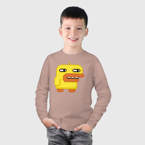 Детский лонгслив хлопок с принтом Уточка пиксельная, фото на моделе #1