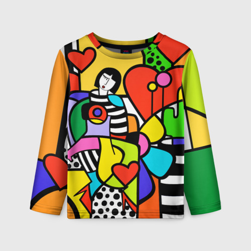 Детский лонгслив 3D Romero Britto - Valentine's day, цвет 3D печать