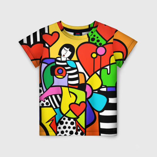 Детская футболка 3D Romero Britto - Valentine's day, цвет 3D печать