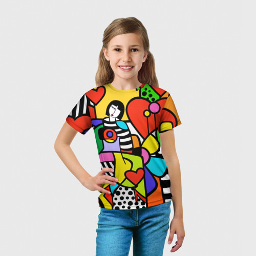 Детская футболка 3D Romero Britto - Valentine's day, цвет 3D печать - фото 5