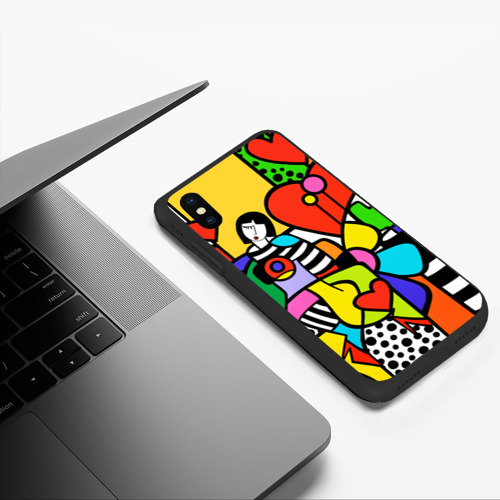 Чехол для iPhone XS Max матовый Romero Britto - Valentine's day, цвет черный - фото 5