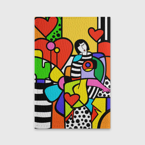 Обложка для паспорта матовая кожа Romero Britto - Valentine's day, цвет синий - фото 2