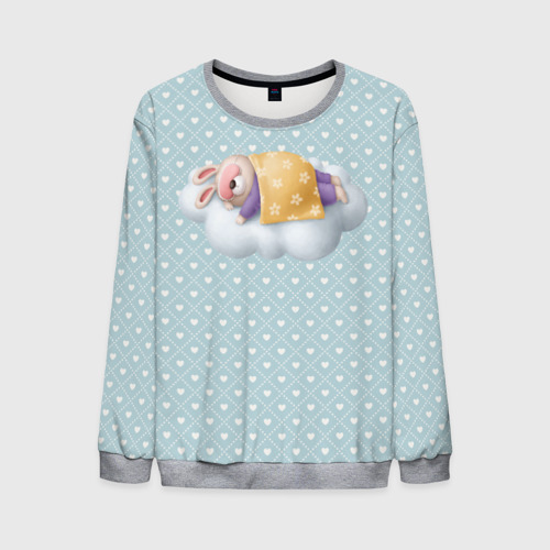 Мужской свитшот 3D Спящий кролик, цвет меланж