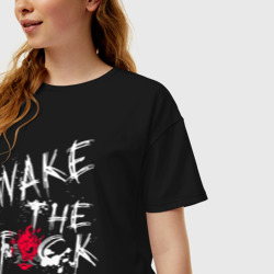 Женская футболка хлопок Oversize "wake the f*ck Up!" Cyberpunk Киберпанк - фото 2
