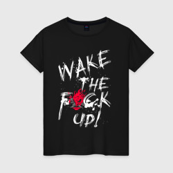 Женская футболка хлопок "wake the f*ck Up!" Cyberpunk Киберпанк