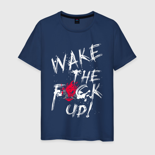 Мужская футболка из хлопка с принтом wake the f*ck Up! Cyberpunk Киберпанк, вид спереди №1