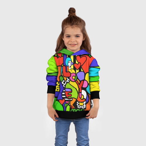 Детская толстовка 3D Romero Britto - love you, цвет черный - фото 4