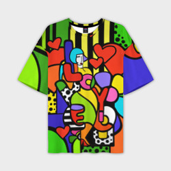 Мужская футболка oversize 3D Romero Britto - love you