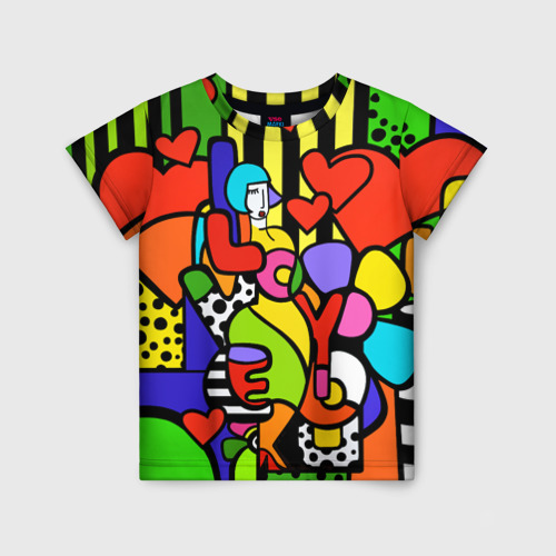 Детская футболка 3D Romero Britto - love you, цвет 3D печать