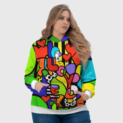 Женская толстовка 3D Romero Britto - love you, цвет 3D печать - фото 6