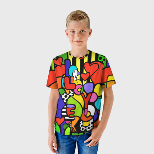 Детская футболка 3D Romero Britto - love you, цвет 3D печать - фото 3