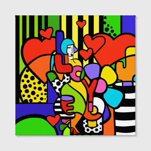 Холст квадратный Romero Britto - love you, цвет 3D печать - фото 2