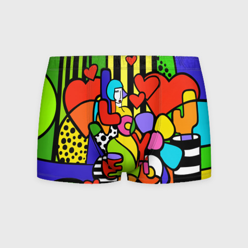 Мужские трусы с принтом Romero Britto — love you, вид спереди №1