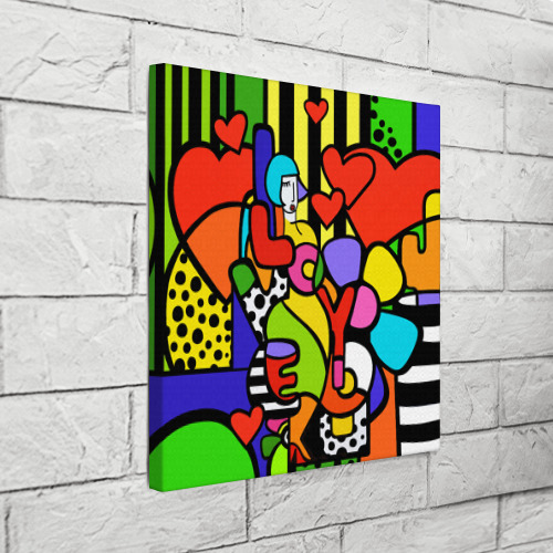 Холст квадратный Romero Britto - love you, цвет 3D печать - фото 3