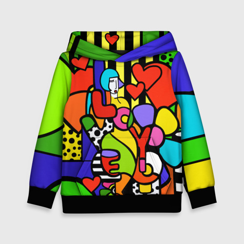 Детская толстовка 3D Romero Britto - love you, цвет черный