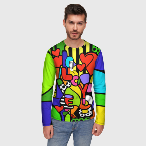 Мужской лонгслив 3D Romero Britto - love you, цвет 3D печать - фото 3