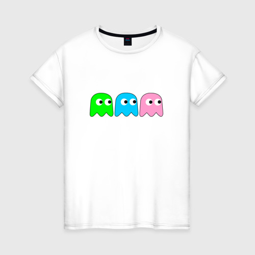 Женская футболка из хлопка с принтом Pac man - play Для двоих, вид спереди №1