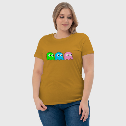 Женская футболка хлопок Pac man - play Для двоих, цвет горчичный - фото 6