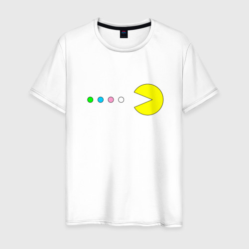 Мужская футболка из хлопка с принтом Pac - man Для пары, вид спереди №1