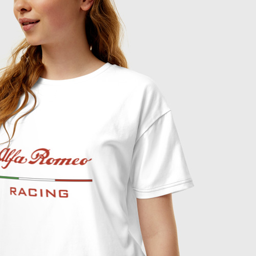 Женская футболка хлопок Oversize Alfa Romeo racing - logo, цвет белый - фото 3