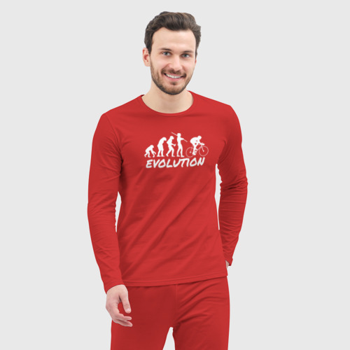 Мужская пижама с лонгсливом хлопок Эволюция велосипедиста, цвет красный - фото 5