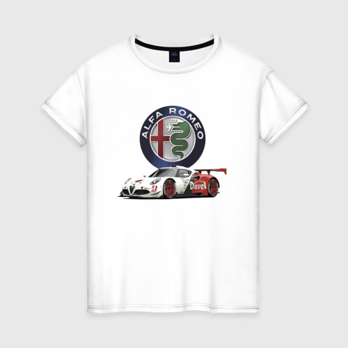 Женская футболка хлопок с принтом Alfa Romeo - motorsport, вид спереди #2