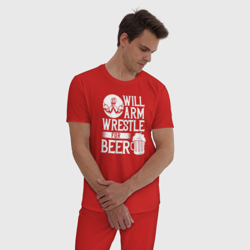 Мужская пижама хлопок с принтом Займусь армрестлингом после пива, фото на моделе #1