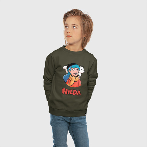 Детский свитшот хлопок Хильда мультсериал рисунок, цвет хаки - фото 5
