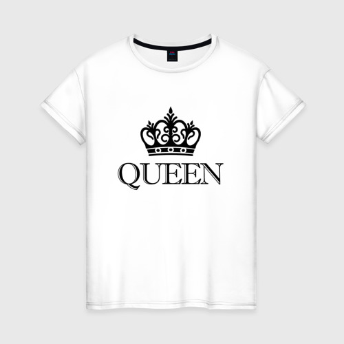 Женская футболка из хлопка с принтом Queen парные Королева, вид спереди №1