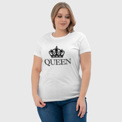 Футболка с принтом Queen парные Королева для женщины, вид на модели спереди №4. Цвет основы: белый